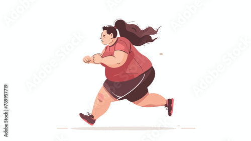 Overweight girl running. Hand drawn style vector design