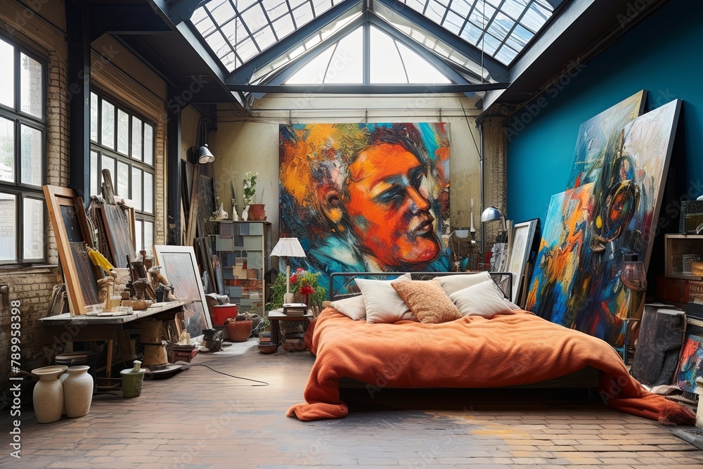 Colorful Artwork, Eclectic Furniture: Parisian Artist Loft Bedroom Inspirations