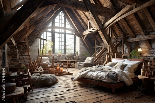 Rustic Parisian Artist Loft Bedroom With Exposed Beams: Creative Space Inspirations