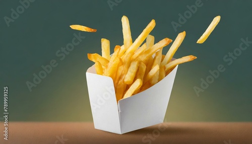 Savor the Flavor: Delicious French Potato Fries in White Carton Package Box, Expertly Cut Out