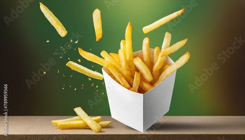 Savor the Flavor: Delicious French Potato Fries in White Carton Package Box, Expertly Cut Out