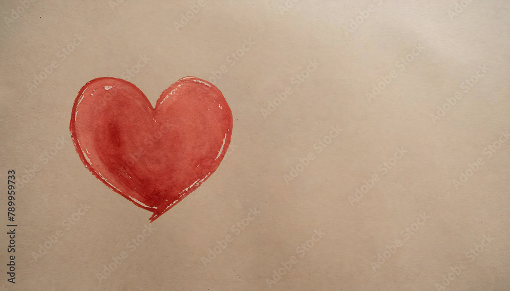 Hand-drawn heart with red watercolor on brown textured paper. Hand-drawn heart with red watercolor on brown textured paper.