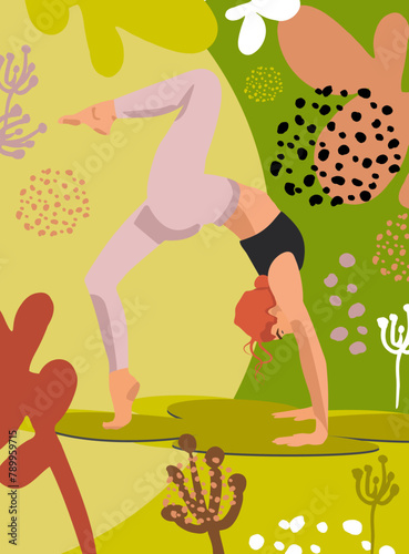 Yoga pose in abstract natur background