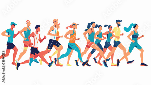 People running marathon. Vector flat style illustration