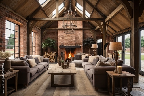 Rustic Living Room: Exposed Brick, Wooden Beams & Comfortable Furniture Ideas © Michael
