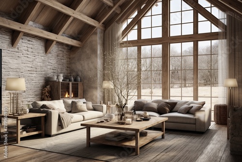 Farmhouse Living: Rustic Barn Conversion with Large Windows and Wooden Accents © Michael
