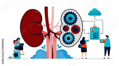 SVG illustration design for kidney disease and treatment. Storage of internal organ and kidney health data in the cloud