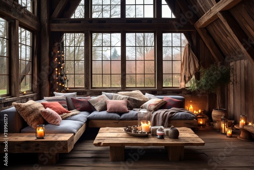 Reclaimed Wood Coffee Table & Cozy Cushions: Rustic Barn Conversion Living Room Ideas