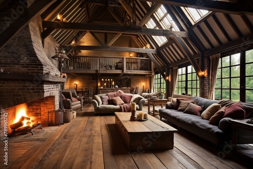 Wood Floors  Antique Decor  Warm Lighting  Rustic Barn Conversion Living Room Ideas
