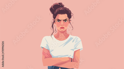 Picture of angry young woman standing isolated 