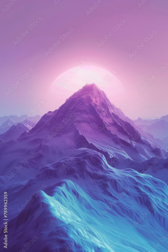 Obraz premium A minimalistic mountain peak with a subtle gradient background and a glowing light effect.