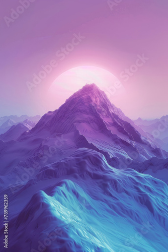 A minimalistic mountain peak with a subtle gradient background and a glowing light effect.