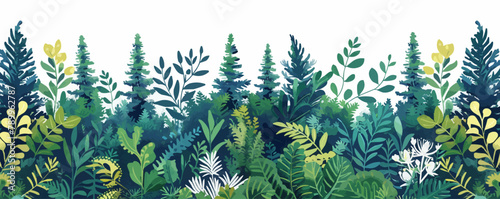 Green tree border. Forest foliage and coniferous plants. Flat cartoon illustration vector