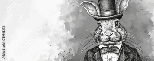 Mr Rabbit in top hat and suit portrait sketch hand drawn in doodle style. vector simple illustration