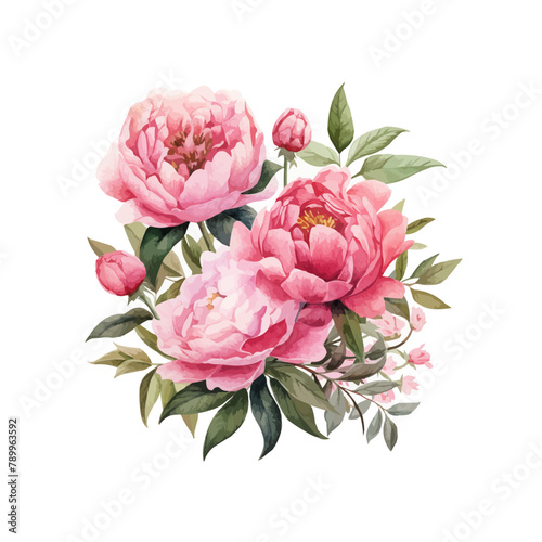 Happy mothers day illustrations watercolor pink peony flower bouquet isolated on white background digital painting