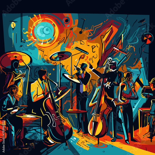 jazz music party musicians band doodles vector sketh illustration photo