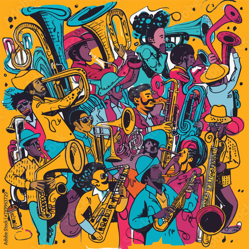 jazz music party musicians band doodles vector sketh illustration photo