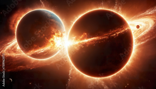 cosmic catastrophe. collision of planets and asteroids