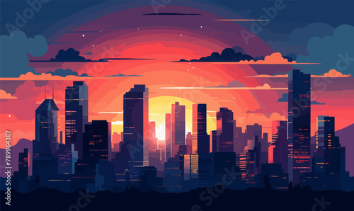 sunset city vector flat minimalistic isolated illustration