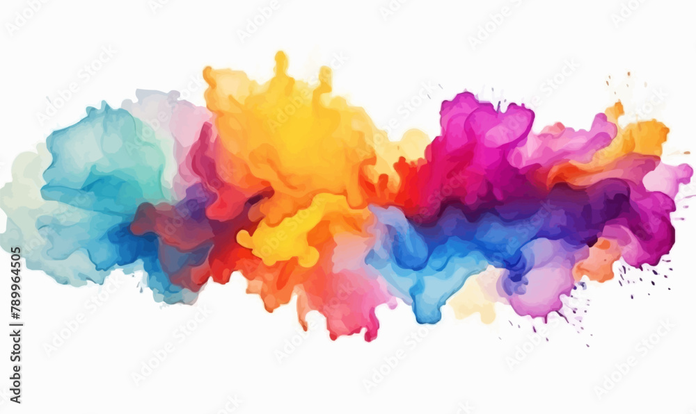 Abstract watercolor splashes stains rainbow, colorful, color painting illustration isolated