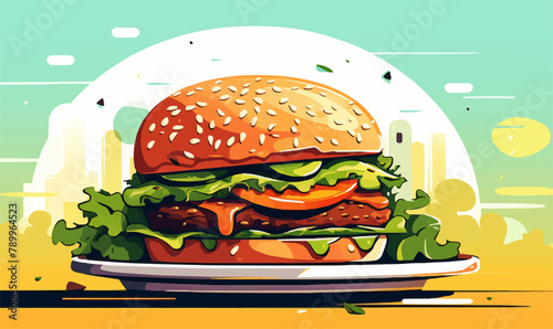 burger on plate vector flat minimalistic isolated illustration