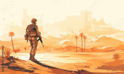 man soldier in desert isolated vector style with transparent background illustration