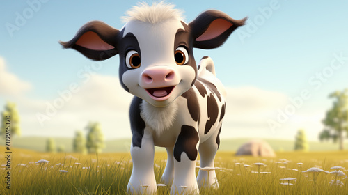 Playful  cartoon cow character, smiling cute and funny design photo