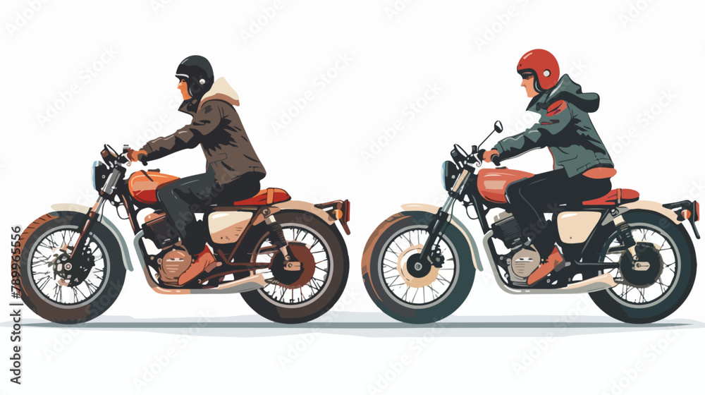 Young man riding a motorcycle. Front and side view. vector