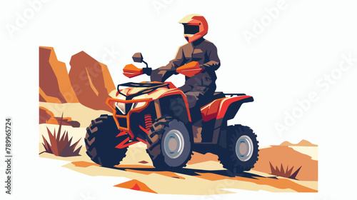Young man riding on the ATV motorcycle in desert. vector © Casa
