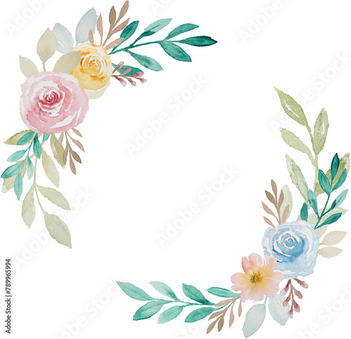 Watercolor Flower Circle Wreath illustration for card website, application, printing, document, poster design, etc. © luketaibai