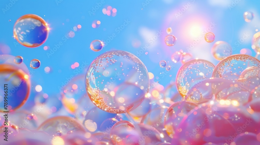 Captivating Ethereal Bubble Background of Colorful Floating Iridescent Spheres in Joyful Effervescent Splashing Motion