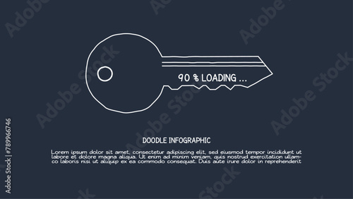 Doodle infographic elements with 90 percent. Template for web on a dark background.