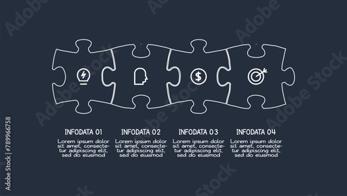 Doodle infographic elements with 4 options. Template for web on a dark background.