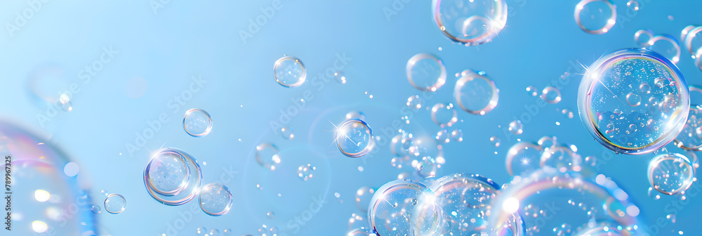 Water surface texture with bubbles and splashes Clear water abstract nature background,Abundance Of Blue Soap Bubbles Floating On Water Background,Close up of water splash on blue background.


