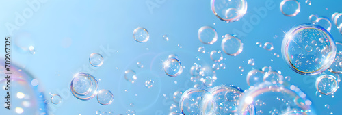 Water surface texture with bubbles and splashes Clear water abstract nature background,Abundance Of Blue Soap Bubbles Floating On Water Background,Close up of water splash on blue background.