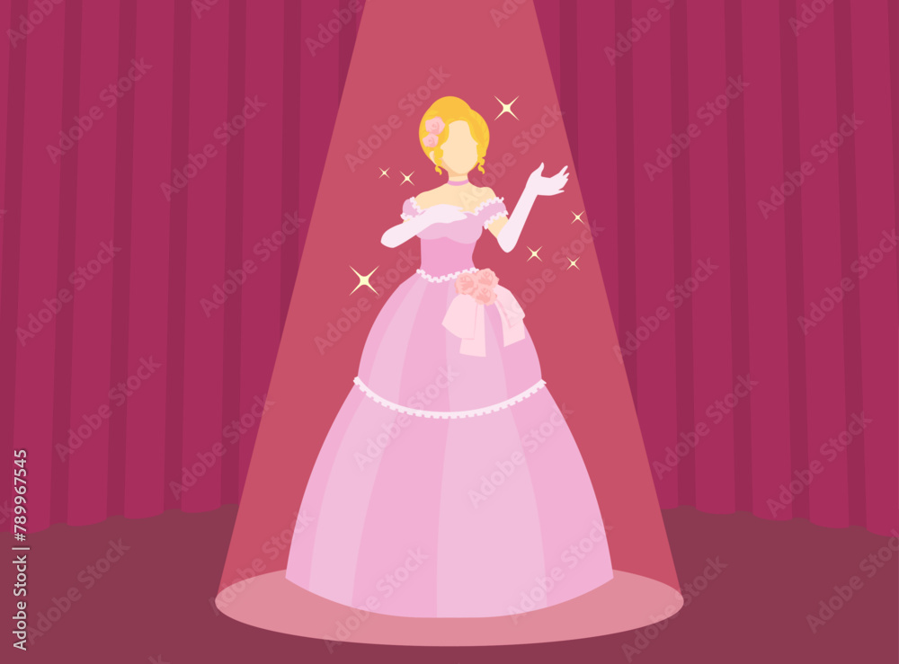 ステージで歌うドレス姿の女性のイラスト ステージで歌うドレス姿の女性のイラスト