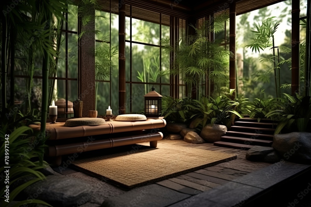 Tranquil Zen Meditation Garden Designs: Bamboo Plants, Minimalist Decor, Serene Meditation Area