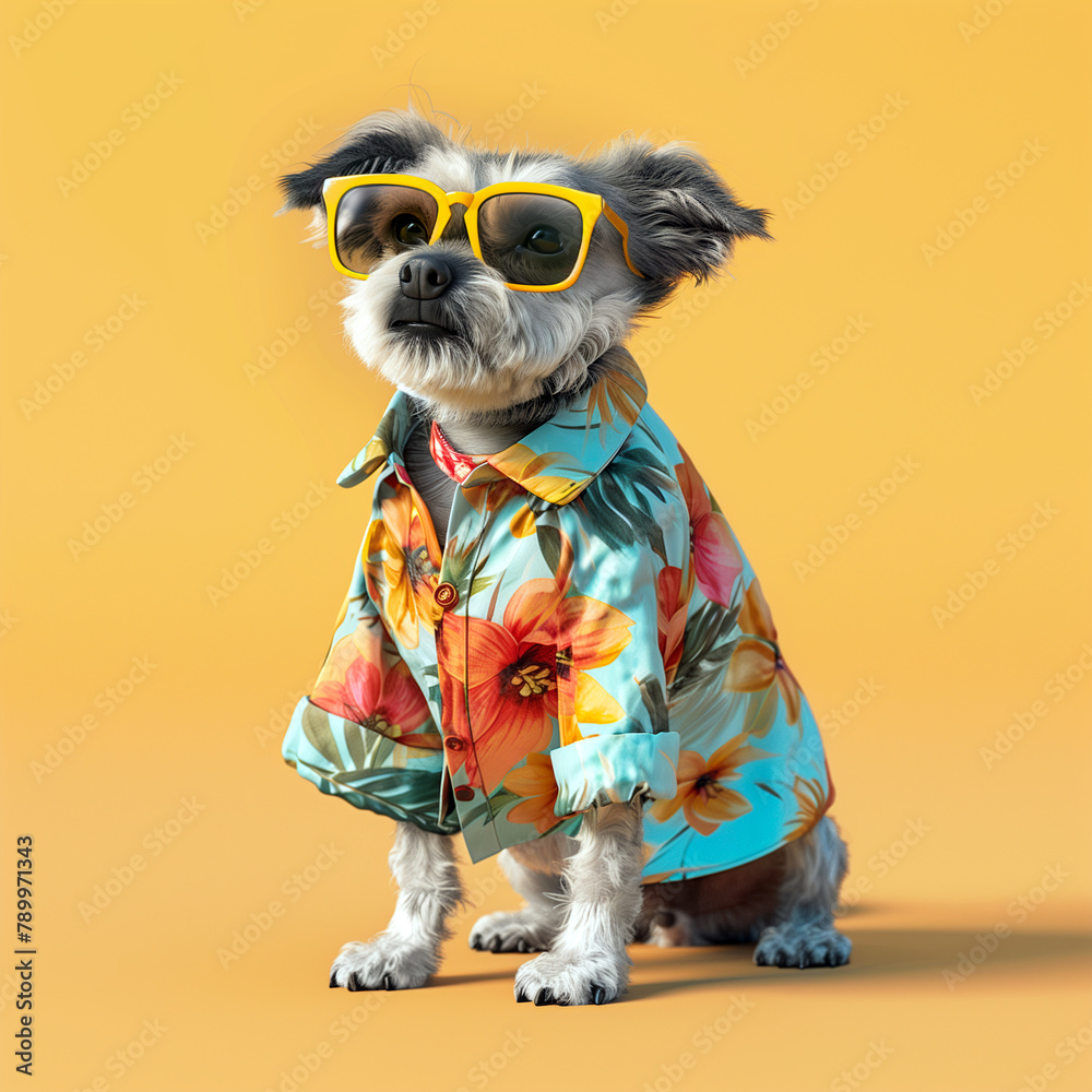 Portrait of happy dog wear summer shirt