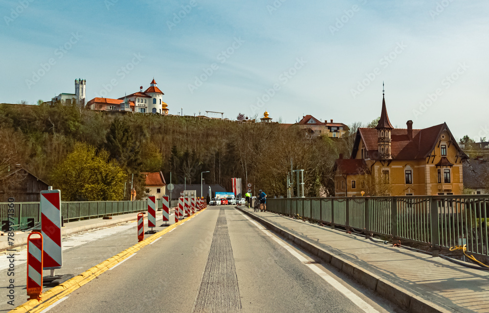Obraz premium Alpine spring view at Obernberg, Ried im Innkreis, Innviertel, Upper Austria, Austria