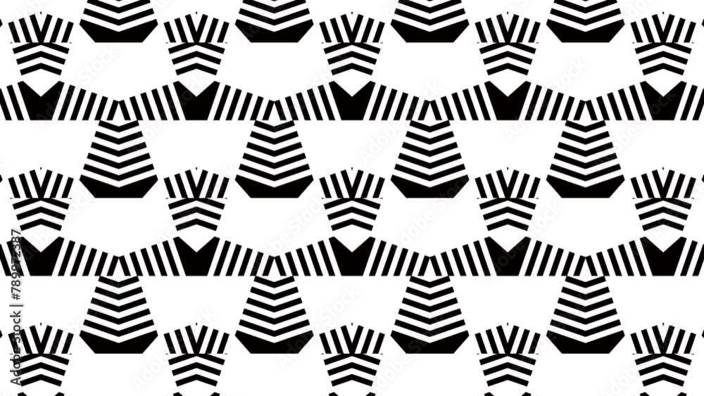 4k Abstract black and white color lines art pattern geometric shapes with black background.Seamless art pattern of simple technology background concept. 4k Abstract black and white color lines art pattern geometric shapes with black background.Seamless art pattern of simple technology background concept.