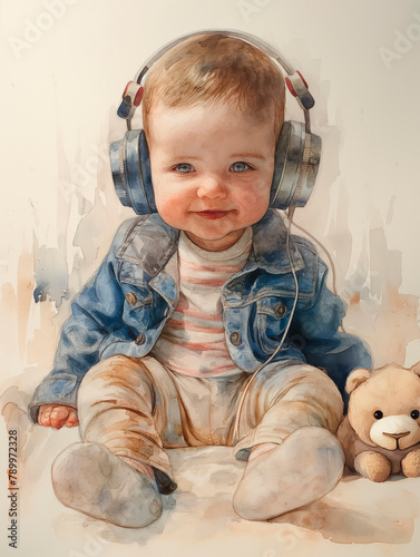 Baby mit Kopfhörern