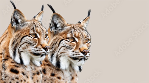  Two Lynxes Face Front, Gray Backdrop with White Right Spot