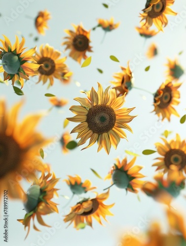 Sunflowers falling from above