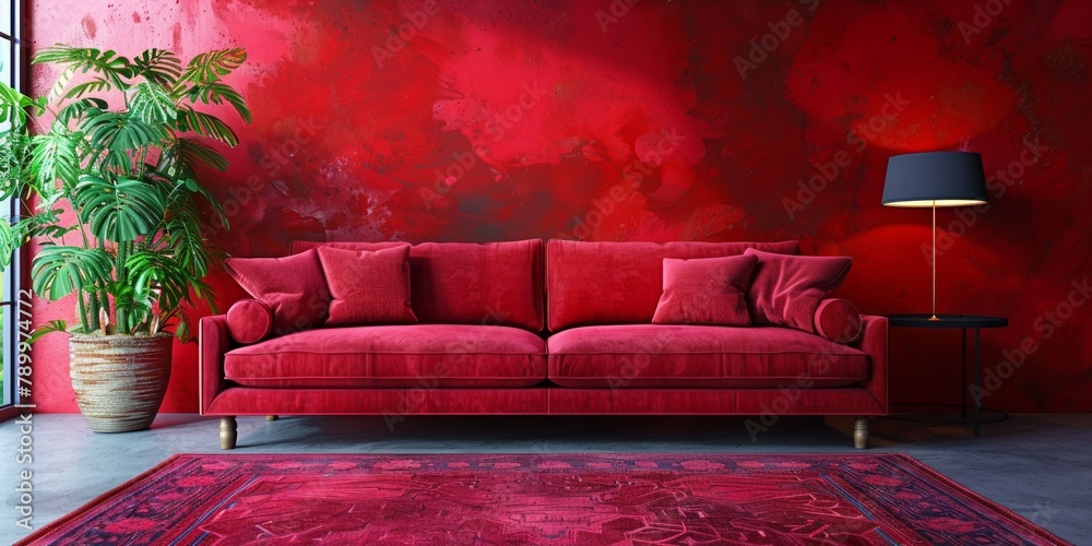 Obraz premium In a contemporary living room, a vivid purple sofa adds texture and modern flair.