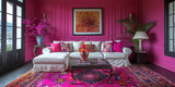 In a vibrant living room, gaudy decor combines with extravagant furnishings for a bold statement.