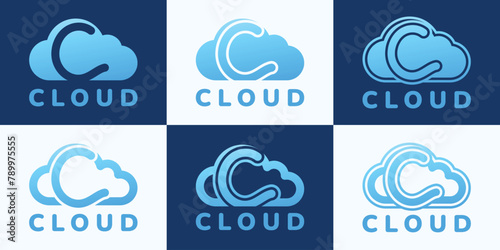 Set of letter C blue cloud logo. This logo combines letters and cloud shapes. Suitable for internet companies, apps, digital storage and the like.