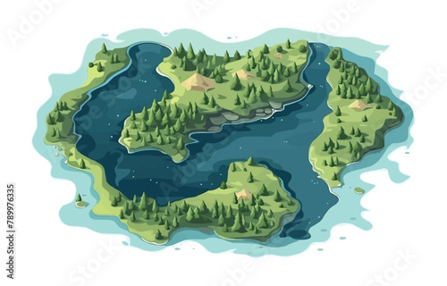 top view aerial shot of lake vector flat isolated illustration