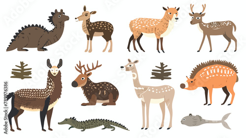 Wild animals set. North and South American fauna. Ame