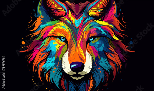 Tribal spirit animal wolf tshirt design colorful nature vector illustration