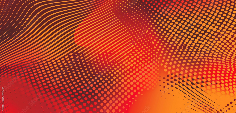 Warm halftone waves blend red with orange, ideal for vivid graphics.